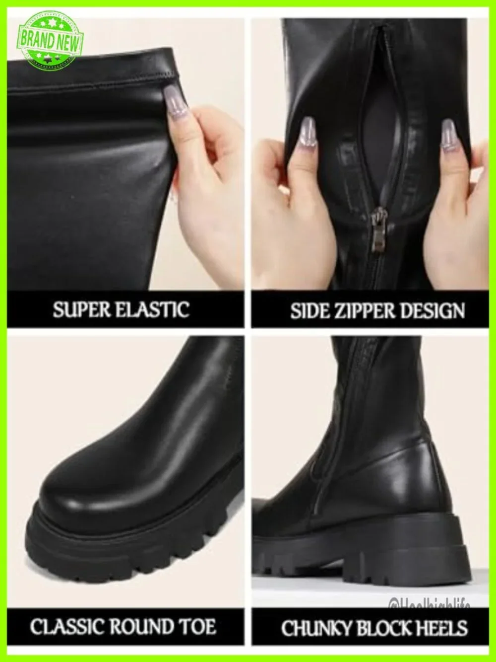 Over the Knee Stretch Boots Platform Block Heel Side Zip